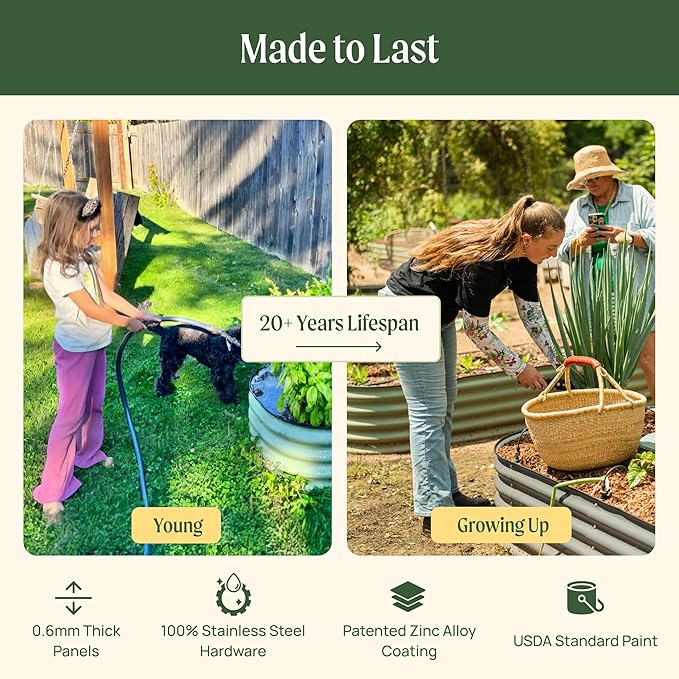 32" Extra Tall Raised Garden Bed Kits, 3.5 x 3.5 x 2.7ft Raised Planter Box Outdoor, 2 x 5 x 2.7ft Deep Root 4 in 1 Modular Metal Raised Beds for Gardening Vegetables Flowers Fruits - Sky Blue VegoGarden