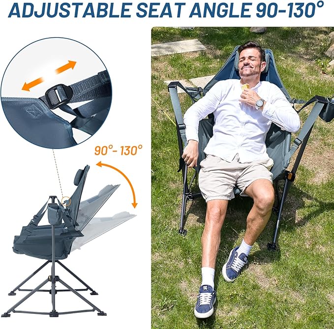 TIMBER RIDGE Hammock Camping Chair with Adjustable Backrest, Heavy Duty Folding Hammock Chair Supports 300lbs, Portable Hammock Chair for Camping, Travelling and Patio, Blue 2 Pack TIMBERRIDGE