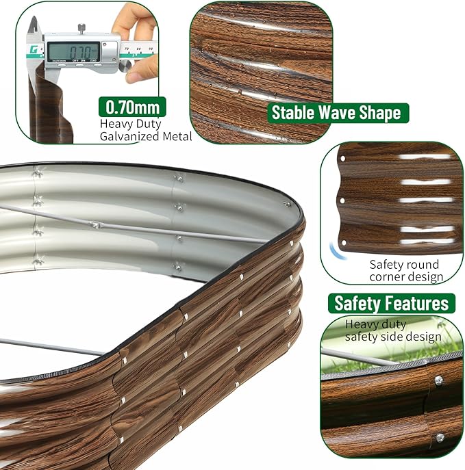 SnugNiture 2 Pcs 6x3x1ft Raised Garden Bed Kit, Outdoor Oval Metal Garden Planter, Ground Planter Box for Gardening Vegetables Flowers, Brown snugniture