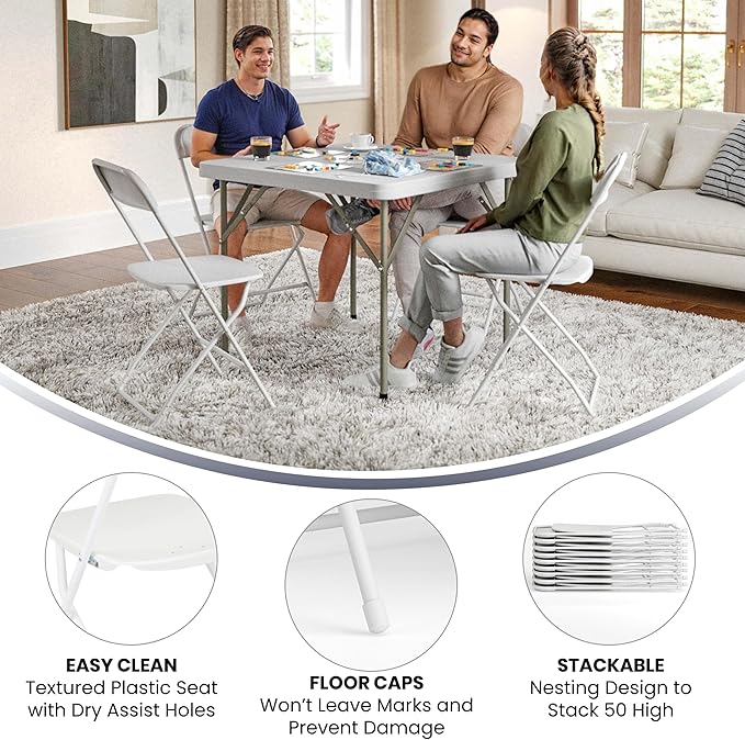 Flash Furniture Hercules Series Plastic Folding Chair - White - 4 Pack 650LB Weight Capacity Comfortable Event Chair-Lightweight Folding Chair FlashFurniture