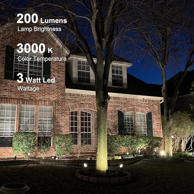 GOODSMANN Landscape Lighting Kits Low Voltage Spot Lights 8PK Landscape Flood Light 3W LED 200 Lumen Metal Landscape Lights 12V AC Tree Lights 3000K Warm White with Replaceable Bulbs Cable Connectors GOODSMANN