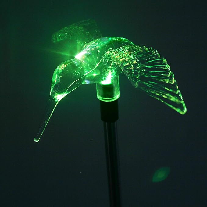 Outdoor Solar Garden Stake Light - Color Changing Decorative LED Stake Lamp In-ground Landscaping Lighting for Garden Patio Yard Lawn Pathway Flower Bed Decor Decorations Figurine Hummingbird QIDEA