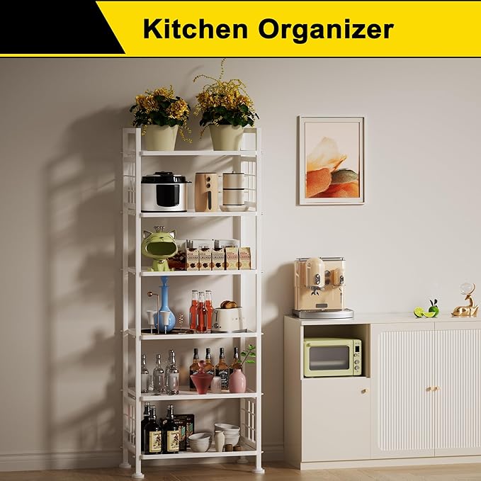 GIOTORENT 6-Wire Garage Shelving Storage Shelves, Metal Shelving Unit Pantry Rack, Kitchen Storage Adjustable Shelf 900Lbs Capacity for Laundry Kitchen Bathroom Organizer(White) GIOTORENT