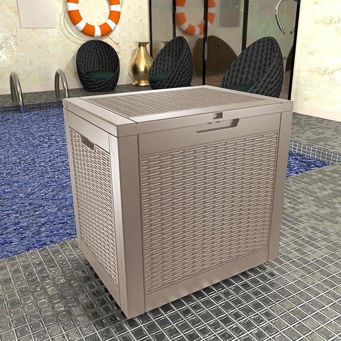 31 Gallon Outdoor Deck Box, Lockable Waterproof Outdoor Storage Boxes For Garden Tools,Indoor Cushions,Accessories Outside Storage Resin Weatherproof Container(Grey) MAIUSCOLI