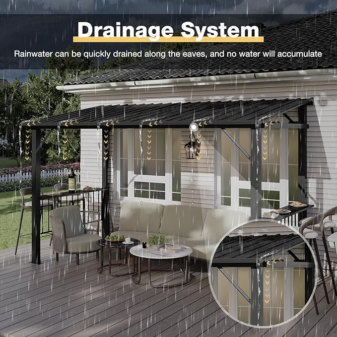 Aoxun 12x6 FT Hardtop Grill Gazebo with 2 Side Shelves & Hooks for Outdoor Grill, Outdoor BBQ Gazebo Canopy with Sloping Steel Roof, Permanent Metal Gazebo for Patio, Backyard, Lawn, Deck Aoxun