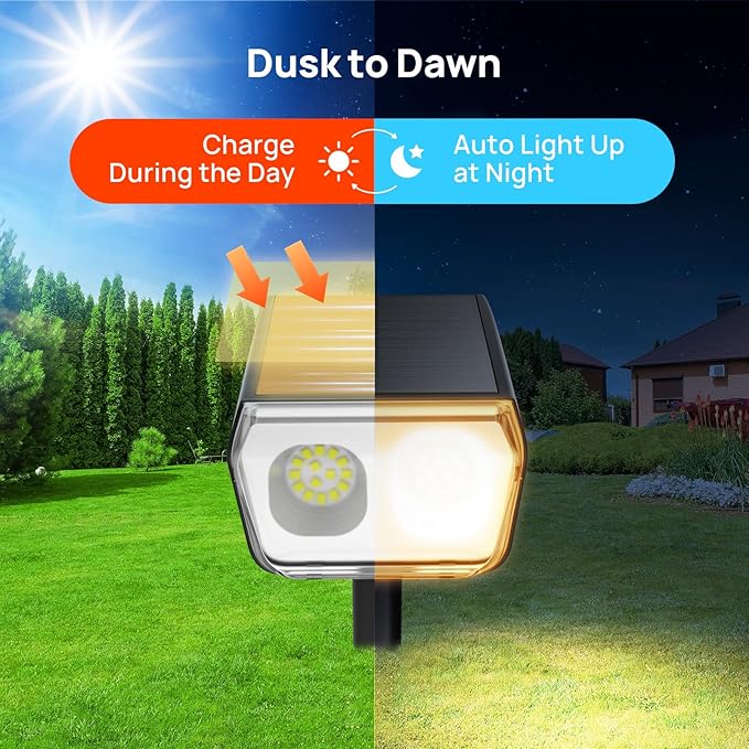 Consciot Solar Spot Lights Outdoor Waterproof, 24 LED Dusk-to-Dawn Solar Spotlight, 2 in 1 Adjustable Wall Lights, Warm White Solar Landscape Spotlights for Garden Yard Wall Walkway, 2 Pack Consciot