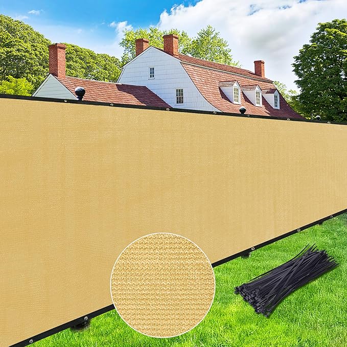 UPGRADE Privacy Screen 4' x 25' Fence Commercial Shade Cover with Brass Grommets Heavy Duty Perfect for Outdoor Back Yard, Sand, Customizable UPGRADE