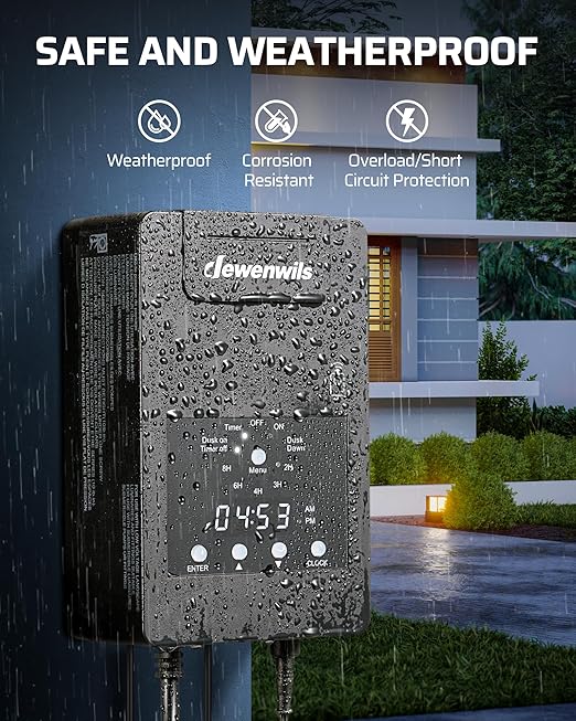 DEWENWILS 120W Low Voltage Landscape Transformer with Remote Control, 120V AC to 12V DC, Low Voltage Transformers with Photocell & Timer, Landscape Lighting Transformer for Garden Light Spotlight DEWENWILS