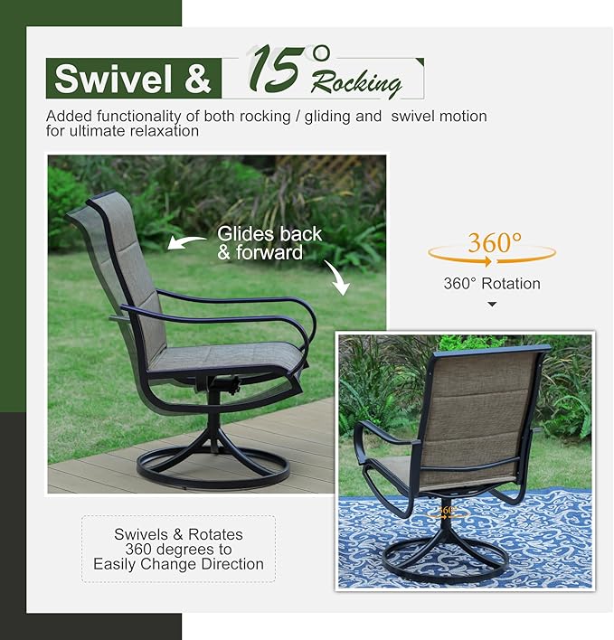 Sophia & William Patio Dining Set 5 Pieces Outdoor Furniture Set for 4 Patio Swivel Chairs Textilene Padded with 1 Metal Umbrella Table 6 Person for Lawn Garden SophiaWilliam
