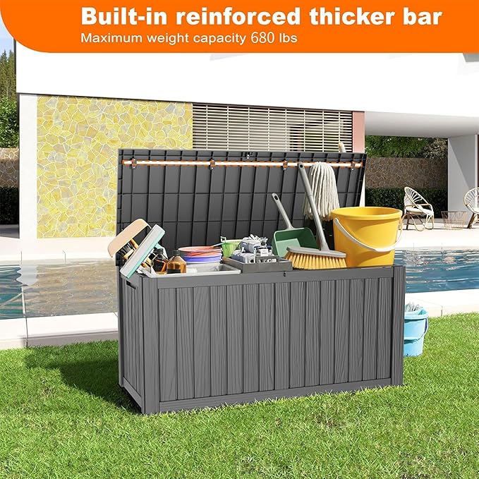 150 Gallon Resin Deck Box, Lockable Patio Outdoor Storage Box for Furniture, Garden Tools and Tools Storage, Waterproof Outside Storage Boxes - Black OutdoorLivingPerfected