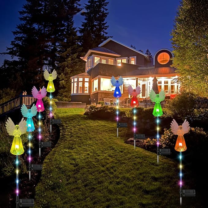4 Pack Solar Angel Lights Outdoor Decor, Decorative Color Changing Waterproof LED Angel Stake Lights for Cemetery Grave Garden Patio Yard Art Lawn Decoration, Grave Markers, Memorial Gifts XKYQSY