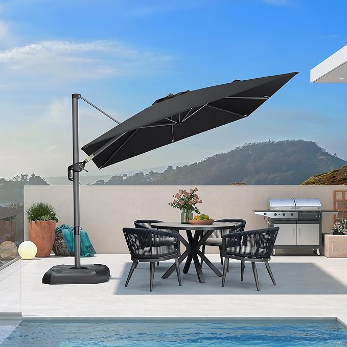 PURPLE LEAF 9 Feet Patio Umbrella Outdoor Cantilever Square Umbrella Aluminum Offset Umbrella with 360-degree Rotation for Garden Deck Pool Patio Black PURPLELEAF