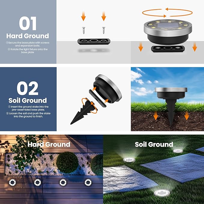 SOLPEX 10 Pack Solar Ground Lights Outdoor Waterproof, Solar Powered Pathway Lights, Landscape Lighting for Garden Walkway Driveway Backyard Decor (Cool White) Solpex