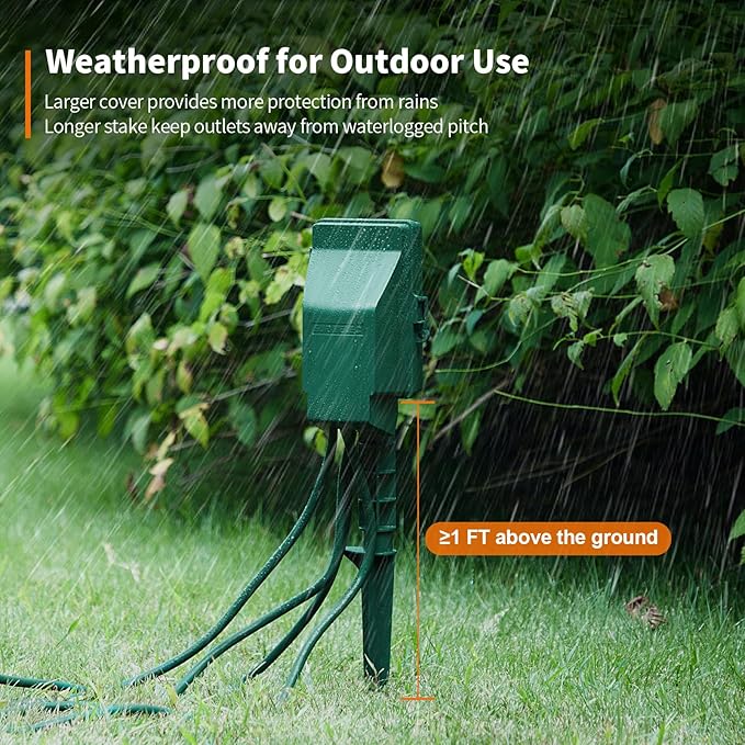 SURAIELEC Outdoor Power Stake, 7-Day Programmable Digital Timer, Power Strip Weatherproof, 6 Multi Plug Electrical Outlet Waterproof, 6FT Extension Cord, for Outside Yard Light, Christmas Decorations SURAIELEC