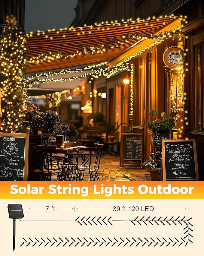 Brightown 4 Pack Solar String Lights for Outside, 184Ft 480 LED Solar Lights Outdoor Waterproof with 8 Modes, Solar Outdoor String Light for Patio Yard Tree Garden Party Decorations, Warm White Brightown