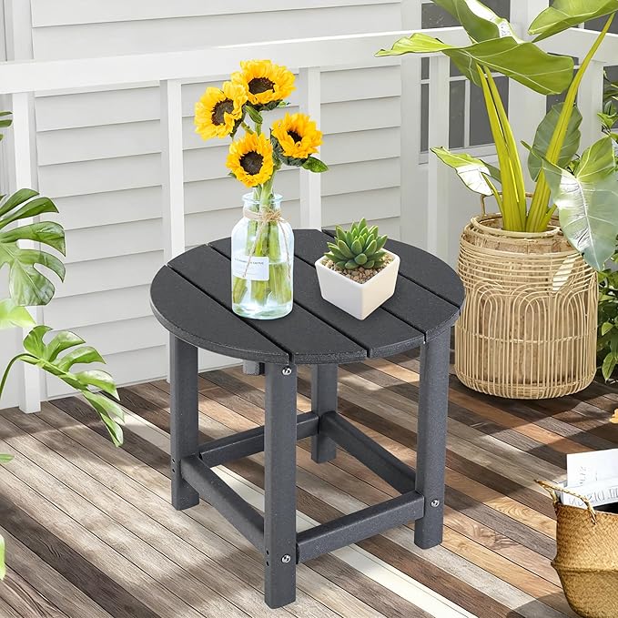 LZRS Round Adirondack Patio Side Table End Table, Outdoor Side Tables for Patio, Backyard,Pool, Indoor Companion, Easy Maintenance & Weather Resistant(Grey) LZRSPET