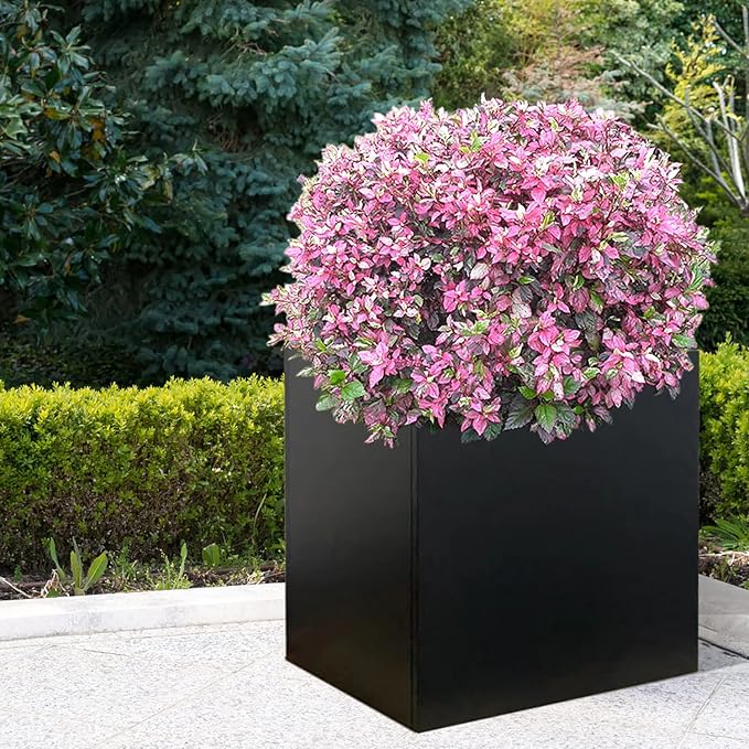 Galvanized Steel Planter Box 26Inch Black Metal Planter Large Square Indoor Outdoor Planters Cube Steel Heavy Duty Flower Pot Powder Coating Modern Commercial Residential for Patio, Yard, Garden GZGNEEVL