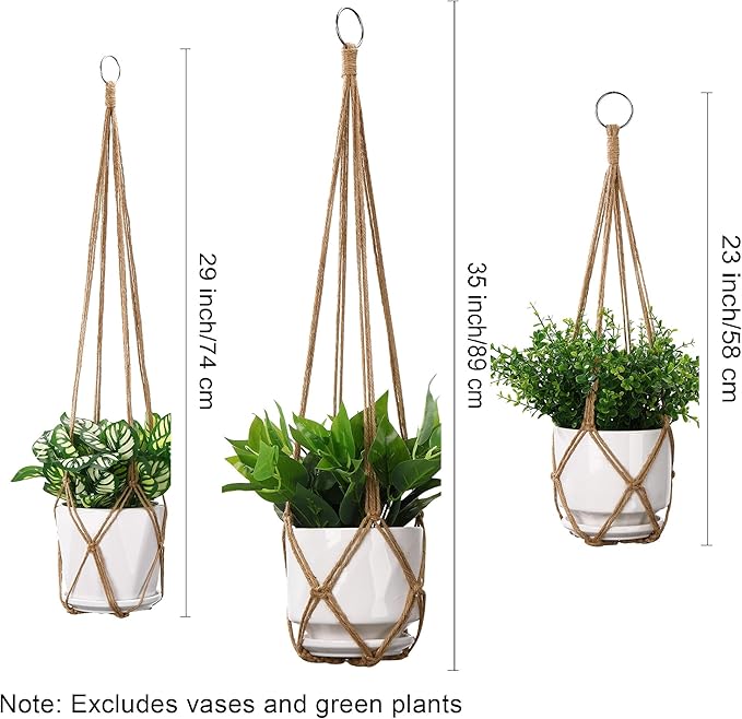 YIBOT 3 Pack Macrame Plant Hanger Indoor Hanging Planter Basket with 3 Hooks, 35"/29"/23" Crochet Plant Holder Stand No Tassels for Indoor Outdoor Boho Home Decor, Brown (POTS NOT Included) YIBOT