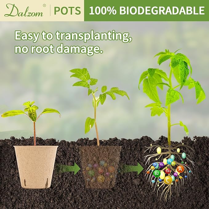 Dalzom® 60Pcs 3.1” Peat Pots with 60Pcs Plant Labels, Biodegradable Pots for Seedlings with Drainage Holes, Garden Plant Nursery Pots Seed Starting Trays Dalzom