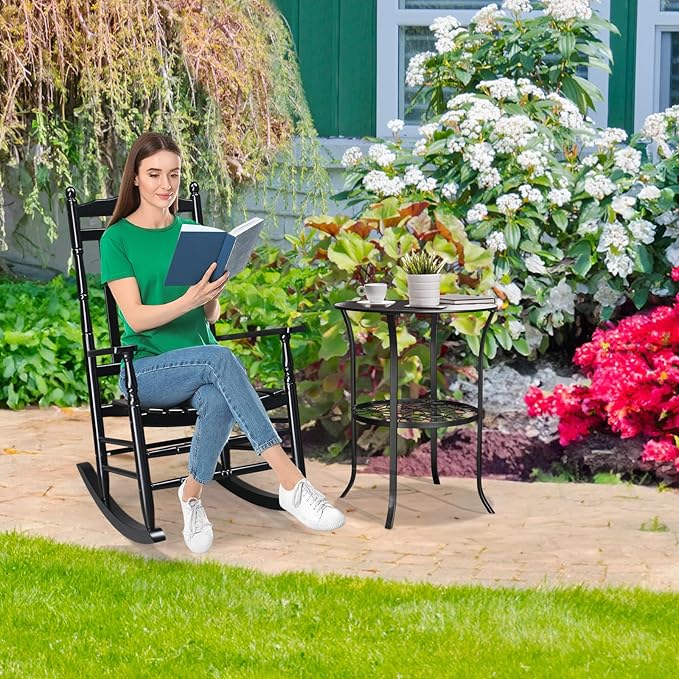 VINGLI Wooden Rocking Chair, Outdoor Chair with 450 lbs Support, Relaxing Rocker with Solid Wood High Back Seat Reclining Seat for Deck, Garden, Backyard, Porch, Indoor or Outdoor Use (Black, 1PC) VINGLI