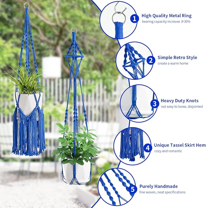 Macrame Plant Hangers, 6Pack Hanging Planters for Indoor Plants w/ 6 Set Hangers Kit Handmade Macromay Plant Hangers Indoor Flower Pots Holder Stand for Boho Home Décor (POTS NOT Included) SFENNGPET