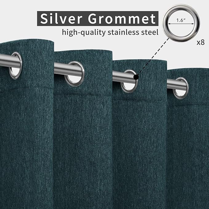 Easy-Going Linen Look Outdoor Curtains Waterproof Windproof Porch Curtains, Soft Thicken Outdoor Privacy Curtains for Patio, Gazebo, Grommet Top and Tab Bottom Drape, 1 Panel, 54x84 inch, Teal Easy-Going
