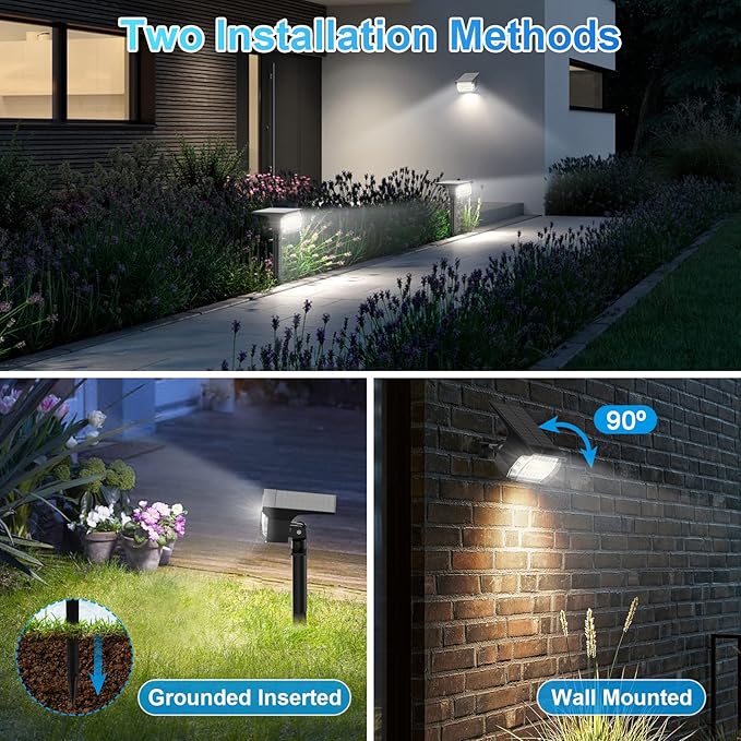 Solar Spot Lights Outdoor, [57 LED/2 Pack] Solar Lights Outdoor IP65 Waterproof, 3 Modes Solar Powered Landscape Spotlights for Garden Yard Outside Patio Pathway Pool(Cold White) MinPea