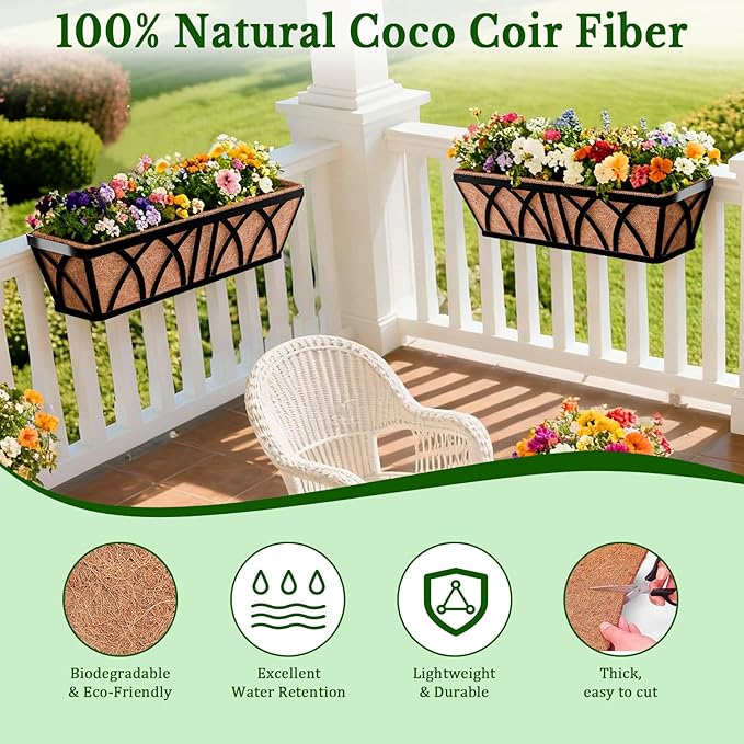 Halatool 4 Pack 36 Inch Trough Coco Fiber Replacement Window Box Liners Pre-Formed Coconut Liners for Planters Natural Coco Liner for Wall Hanging Basket Flower Pot Fence and Railing HALATOOL