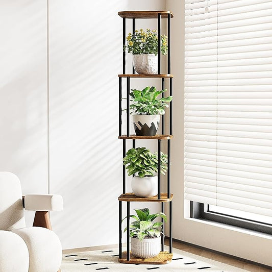Bamworld Tall Plant Stand Indoor, Corner Plant Shelf for Multiple Plants, 5 Tier Metal Flower Pot Stands for Patio Garden Balcony Living Room Bedroom Bamworld