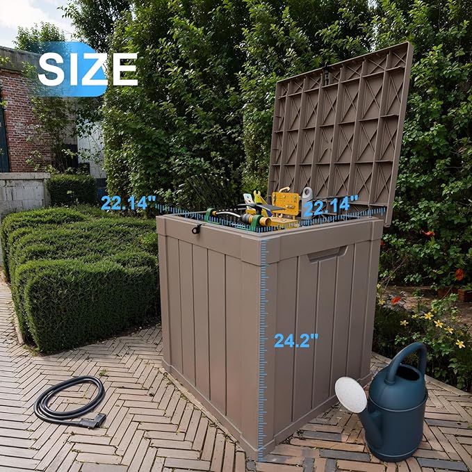 50 Gallon Waterproof Outdoor Storage Box,Resin Deck Box,Lockable Outside Storage Box Container for Patio Furniure,Garden Tools (50 Gallon,Grey) MAIUSCOLI