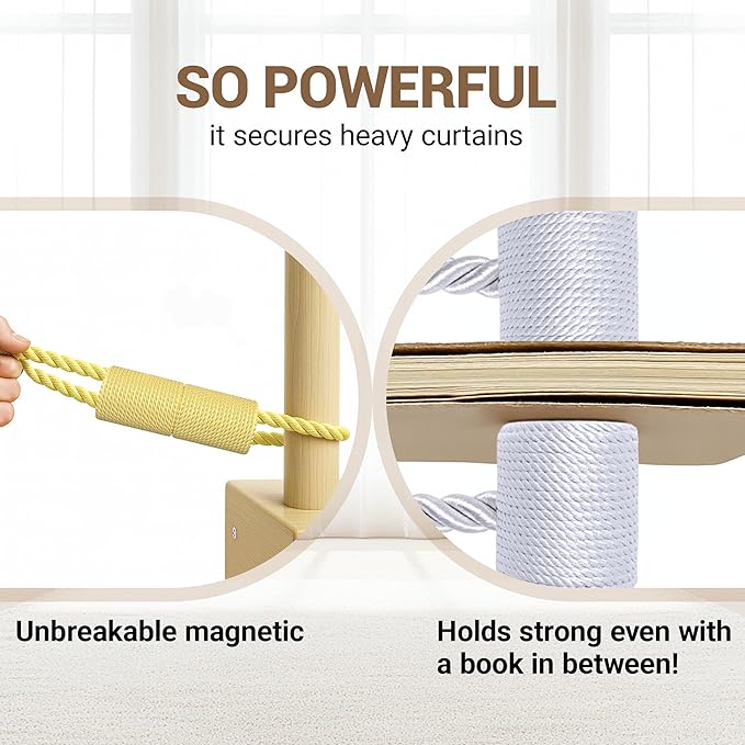 Hion Magnetic Curtain Tiebacks Golden 4 Pack, Curtain Tiebacks Buckles Holdbacks Holders Hooks Clip for Home Bedroom Office Decorative Thick or Thin Curtain Hion