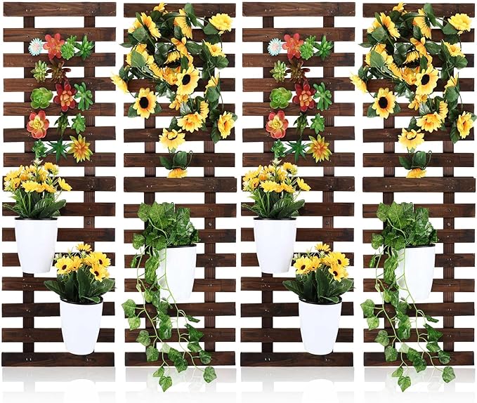 Weysat 4 Pcs Wall Planter Wooden Orchid Hanging Planter for Indoor Plants Wall Mount Planter Stand Frame Display Air Plant Holders Outdoor Vertical Rack Wall Decoration for Garden (12 x 35 in) Weysat
