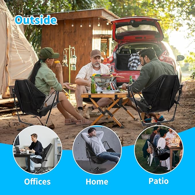 FAHKNS Hammock Camping Chair, 360° Swivel Chair with Adjustable Backrest, Foldable and Lightweight Chair Used for Office Work, Picnic, Hiking, Portable Bag, FAHKNS