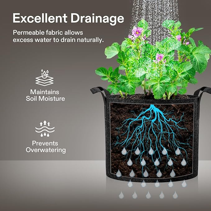 VIVOSUN 5-Pack 20 Gallon Plant Grow Bags, Heavy Duty Thickened Nonwoven Fabric Pots with Handles VIVOSUN