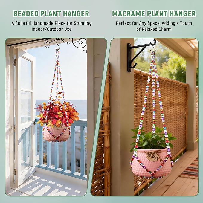 1Pack Glass Beaded Plant Hanger Indoor,Rainbows Hanging Planters for Outdoor Plants,Colored Macrame Plant Hanger,Boho Handmade Farmhouse Rustic Decor,21Inch(Pot Not Included) Rootora