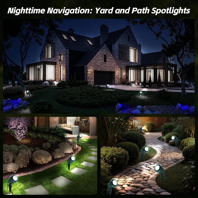 Spotlight Outdoor – 120V Plug-In, 6500K Cool White LED Landscape Lighting with RGB Purple 4 Color Lenses for Yard, Garden, Lawn & Tree Decor on Holidays&Everyday, IP67 Waterproof (4 Pack,Green) Holeva