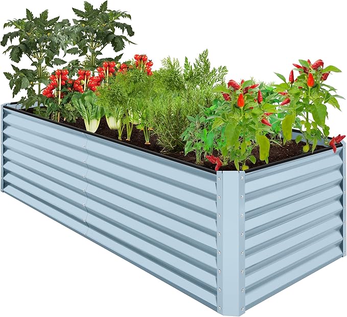 Best Choice Products 8x4x2ft Outdoor Metal Raised Garden Bed, Deep Root Planter Box for Vegetables, Herbs & Flowers, 478-Gallon Capacity, 100% Non Toxic Materials - Mist Blue BestChoiceProducts