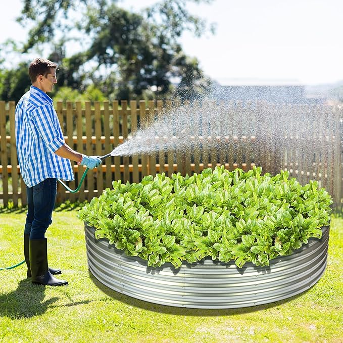 OUSHENG 4x4x1ft Round Galvanized Raised Garden Beds Outdoor, Steel Fire Pit Ring Flower Planter Large Metal Above Ground Boxes Kit for Gardening Vegetables Outside OUSHENG