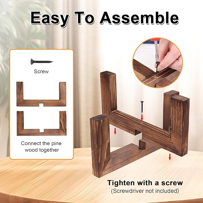 Plant Stand, Indoor/Outdoor Wood Plant Holder, Single Flower Pot Stand, Sturdy Planter Stands, Fit 5-15 Inch Pots Vigordream