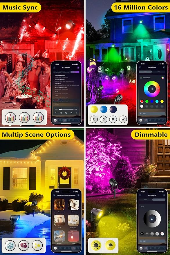 T-SUN Smart Color Changing Landscape Lights, RGBW Spotlights Outdoor with App & Remote, Music Sync, DIY Scenes, Timing, Dimmable Waterproof Spot Light for Yard Garden Tree Decoration, 6 Pack T-SUN