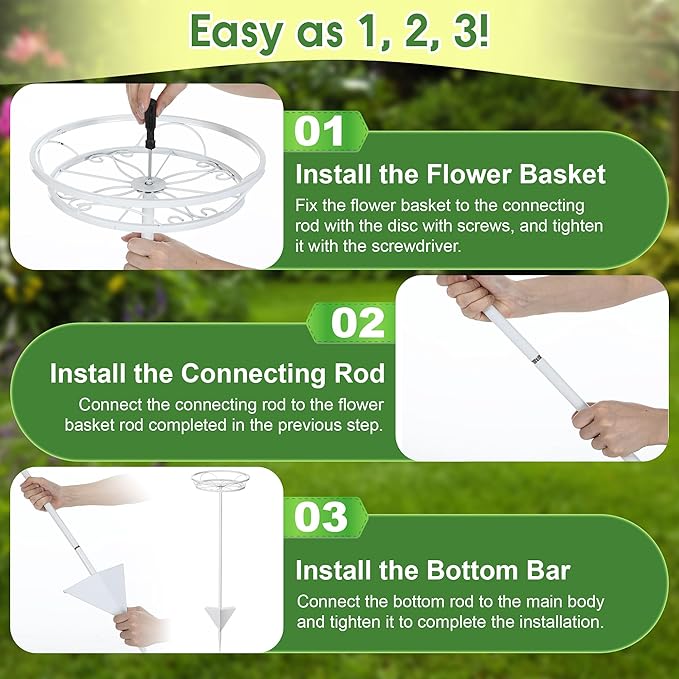 Tellingyou 2 Pack Adjustable Outdoor Flower Pot Stand, Metal Outdoor Plant Stands, Spring Summer Versatile Plant Stand Garden Stake for Display Plants, Elegant Solution for Landscaping Decor (White) Tellingyou