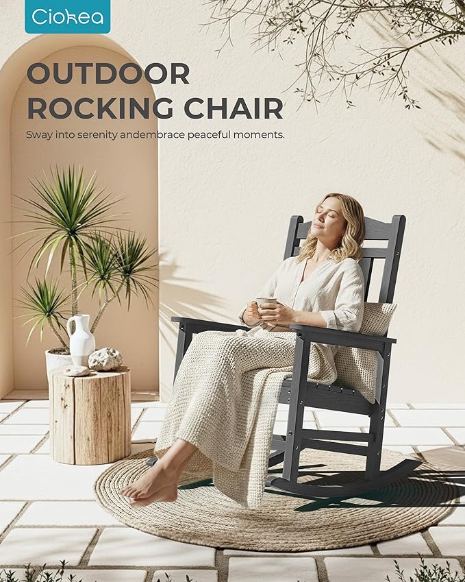 Ciokea Oversized Outdoor Rocking Chairs Set of 3, 380lbs Heavy-Duty Large Patio Rocker, High Back Cozy Porch Chairs, Weather Resistant Patio Rocking Chairs for Outside, Fire Pit, Deck, Dark Grey CIOKEA