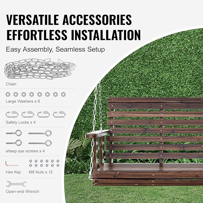 VEVOR Outdoor Wooden Porch Swing, 880lbs 4.5FT Heavy Duty Haning Porch Swings Bench Chair for Patio, Garden and Courtyard VEVOR