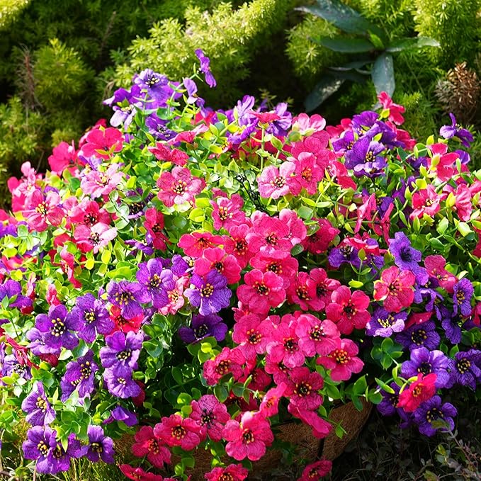 Artificial Flowers for Outdoor, UV Resistant Fake Silk Flowers, Realistic Faux Plants for Outside Indoor Porch Patio Window Box Planter Home Decor (14, Purple Rosy) Welcometothetrytuny