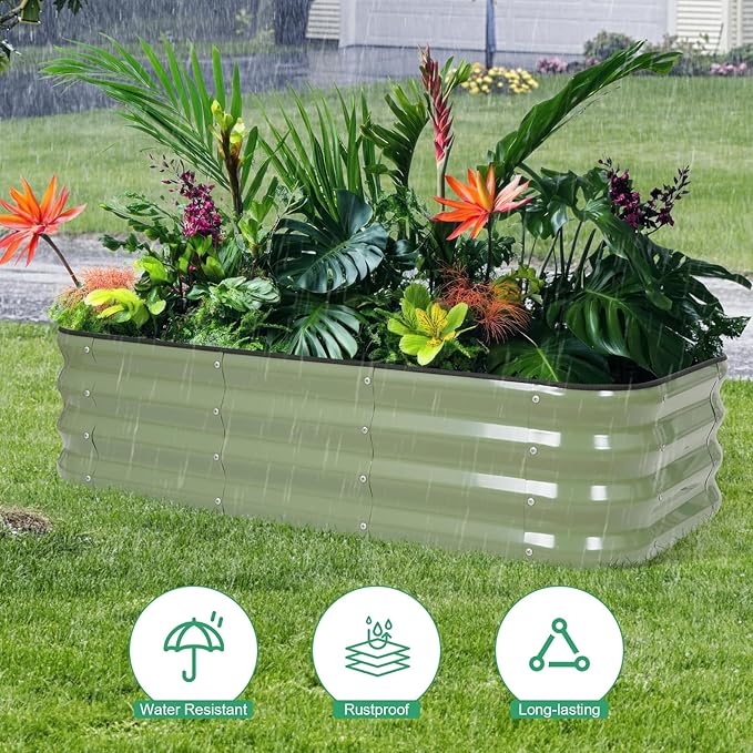 1MORE Raised Garden Bed -4X2X1 Galvanized Planter Box for Outdoor Gardening,3 in 1 Modular Raised Bed Kit with Protective Tape, Gloves for Herb，Ideal for Vegetables and Plants.Green-1Pcak 1MORE