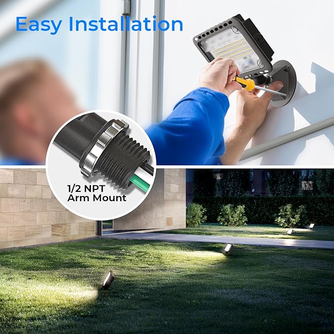 CINOTON 65W LED Flood Lights Outdoor, IP65 Waterproof Exterior Security Wall Lights with 180°Knuckle, 9100LM 120V Outside Aluminum Lighting Fixture for Patio Porch Barn Garden 5000K 4 Pack, UL Listed CINOTON