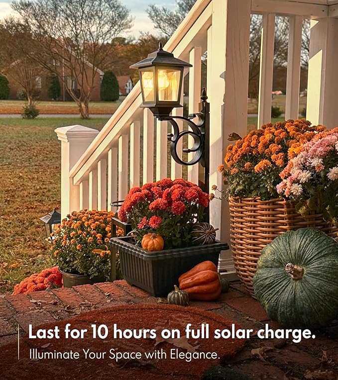 PASAMIC 2 in 1 Outdoor Flower Pots for Real or Fake Flowers, Solar Lamp Post Lights - Wall Mount or Freestanding, Waterproof Decorative Lamp for Lawn, Patio, Front/Back Door PASAMIC