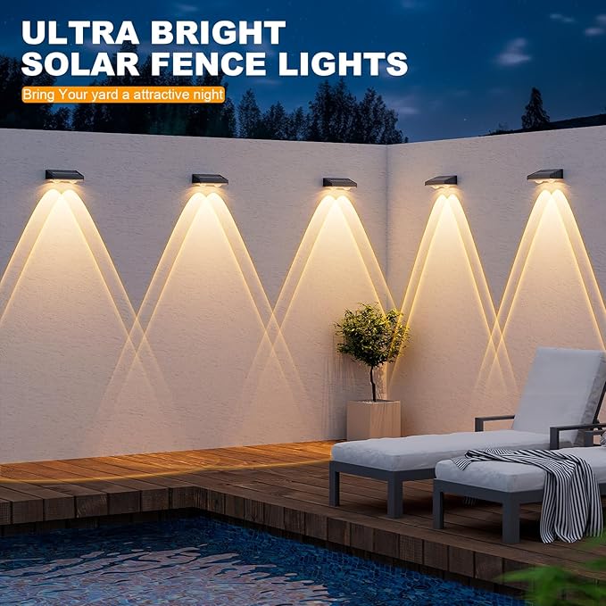 NIORSUN Solar Fence Lights,12 Pack Deck Light,Led Lights Warm White Outdoor Wall Lights,IP45 Solar Powered Light Waterproof for Backyard/Pool/Railing/Patio/Porch/Step/Outside/Garden (Black) NIORSUN