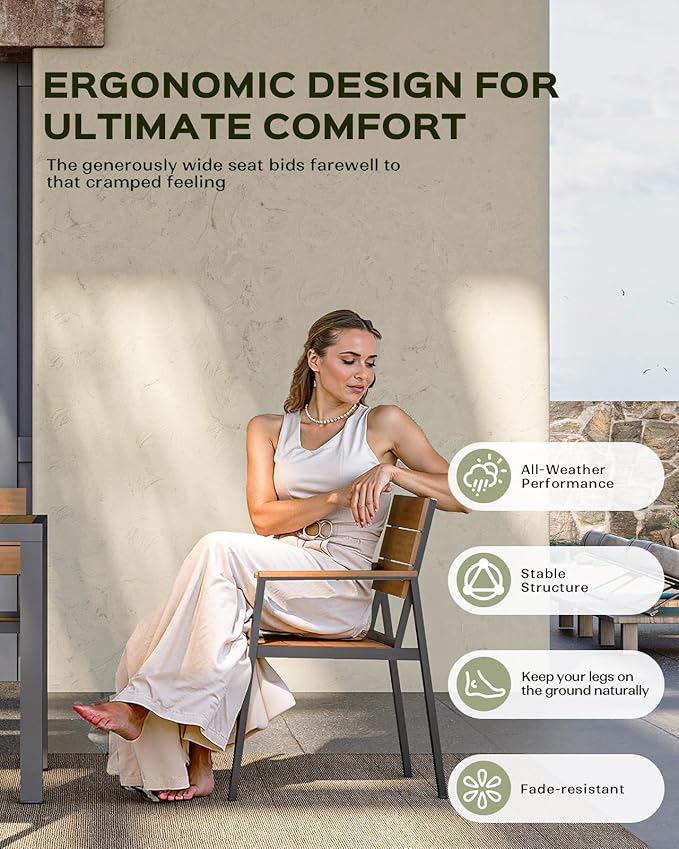 7-Piece Outdoor Dining Set, Aluminum Dining Table Set for 6, Patio Table and Chairs Set with Umbrella Hole, All Weather HDPS Outdoor Table and Chairs for 6 (Gray-Teak) Vexwalx