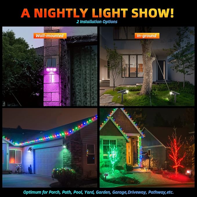 Color Solar Light Outdoor Waterproof Spotlights with 9 Light Modes, Color Changing Solar Outdoor Light for Halloween Decorations, Colored Spot Lights Auto On,Off, RGBW LEREKAM